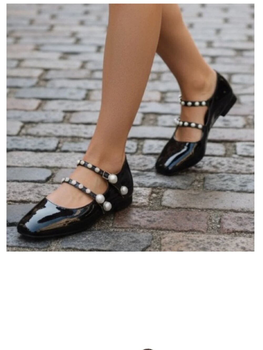 New Black Patent Pearl Embellished Double Strap Mary Jane Ballet Shoes